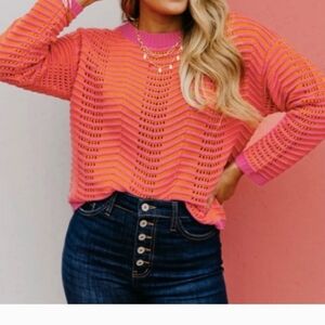 Hem & Thread Pink and Orange Knit Sweater